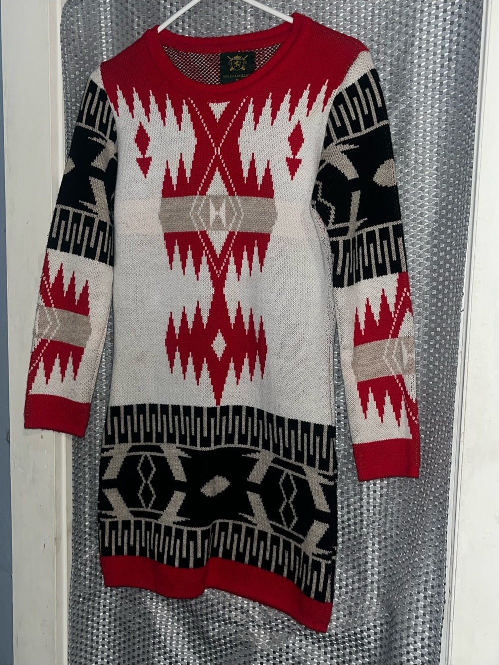Red & White Aztec Knit Sweater Dress - Women